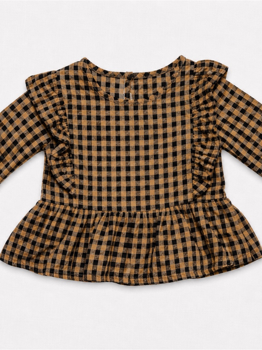 Gingham Ruffle Baby Dress in Mustard & Black - Picture 2 of 3